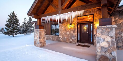 Wall Mural - icicles hanging from roof over front door 