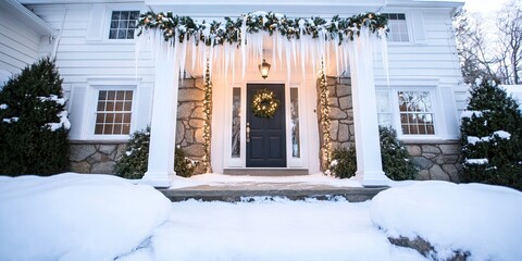 Wall Mural - icicles hanging from roof over front door 