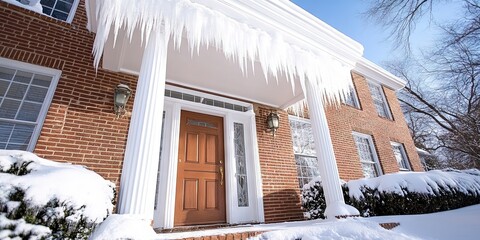 Wall Mural - icicles hanging from roof over front door 