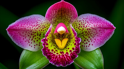 Sticker - A vibrant close-up of a stunning orchid, showcasing intricate patterns and rich colors, highlighting nature's beauty.