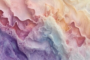 Wall Mural - Foam swirling in pastel colors creating abstract shapes and textures, perfect for backgrounds and designs