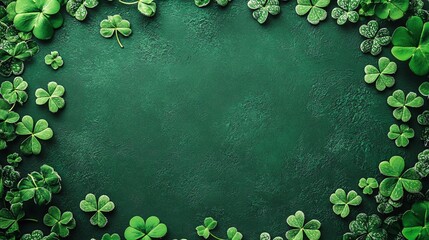 Sticker - Green shamrocks create a festive border on a dark textured background