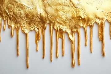 Canvas Print - Liquid gold paint dripping down a white surface, creating an abstract and visually striking image