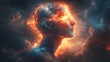 © aritha - A cosmic silhouette of a human head, blending with vibrant nebulae and starry elements.