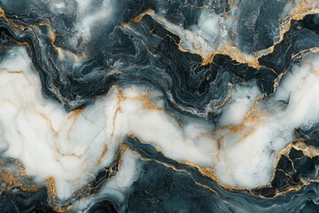 Canvas Print - Marble texture featuring swirling patterns of dark teal and white with shimmering gold veins