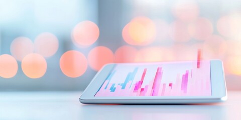 Poster - Soft Pastel Financial Graph on Tablet with Abstract Blurred Background