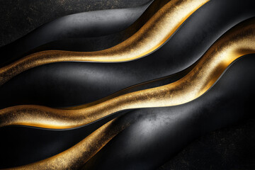 Wall Mural - Golden particles are elegantly flowing on dark abstract waves, creating a luxurious and sophisticated backdrop