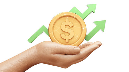 Aufkleber - A hand holds a golden dollar coin, symbolizing financial growth and upward trend. background removed