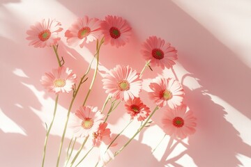 Wall Mural - A decorative arrangement of pink flowers on a table