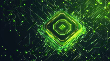 Futuristic technology interface abstract digital realm graphic design neon green environment close-up view conceptual innovation