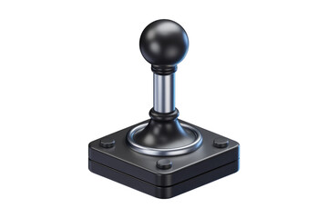 Poster - A 3D render of a classic black joystick with a metallic shaft and base, ideal for gaming. background removed