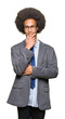 © Krakenimages.com - Young african american business man with afro hair wearing glasses looking confident at the camera with smile with crossed arms and hand raised on chin. Thinking positive.