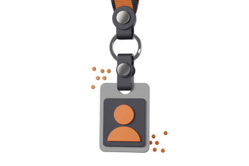 Poster - A 3D render of a grey ID card with an orange person icon, hanging from a lanyard. background removed