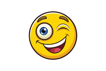 Wall Mural - bright yellow emoji face winking and smiling with a fun and animated style, ideal for emojis, apps, 