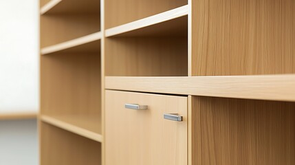 Wall Mural - A wooden shelf with a drawer and a shelf above it