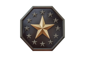 Aufkleber - Octagonal plaque with a large gold star surrounded by smaller stars. background removed