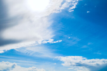 Wall Mural - white fluffy clouds in the sky, blue sky landscape, white dramatic clouds in the blue sky, blue sky 