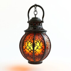 Wall Mural - A glowing lantern with a hanging chain, delicately placed on white 