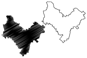 Stratford-on-Avon Non-metropolitan district (United Kingdom of Great Britain and Northern Ireland, ceremonial county Warwickshire or Warks, England) map vector, scribble sketch Stratford on Avon