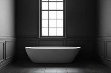 Wall Mural - Elegant minimalist bathroom with a freestanding bathtub and large window