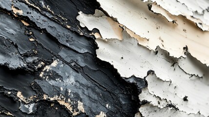 Peeling paint texture, black and white, close-up, weathered surface, abstract background, design element