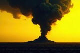 Sharp black tornado silhouette against bright yellow , meteorology, simple