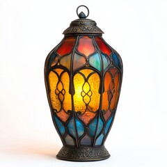 Wall Mural - Decorative Ramadan lantern with stained glass and metalwork isolated on white 