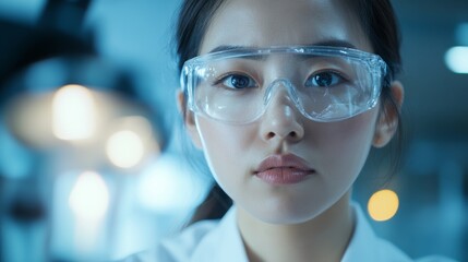Aufkleber - Focused Female Scientist Analyzing Virus Sample in Modern Laboratory Setting