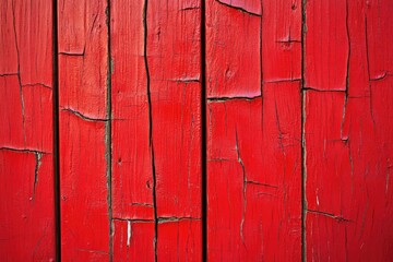 Close-up of a red painted wooden wall with textured wood grain and brush strokes visible