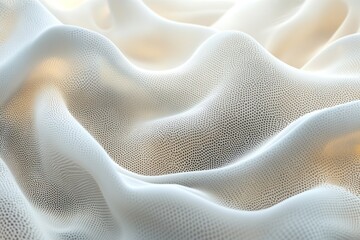 White textured mesh fabric forms gentle waves, lit from below, creating an abstract and elegant pattern
