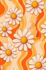 Canvas Print - A collection of white flowers against an orange background