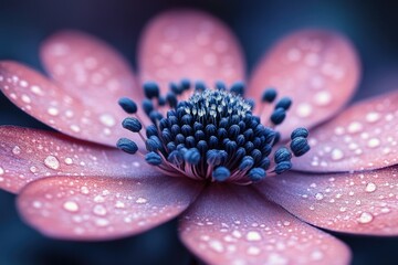 Sticker - A close-up shot of a pink flower with water droplets, perfect for use in botanical or nature-themed designs