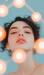 Aufkleber - Ethereal Portrait Dreamy Glow with Soft Pastel Lights Featuring Hispanic Woman