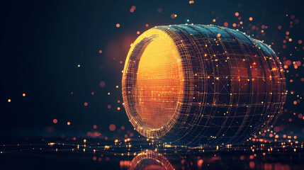 Wall Mural - a hologram of a beer barrel. a barrel of beer made of polygons, triangles of dots and lines. the bar