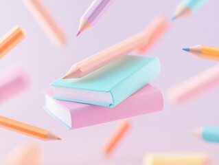 Aufkleber - Surreal Floating Study Tools Against Dreamlike Pastel Background