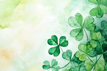 Wall Mural - Watercolor shamrock pattern on soft green background