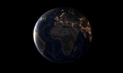 Wall Mural - globe of the earth with the continents of europe and africa. the continents are lit up at night