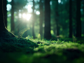 Wall Mural - Lichtdurchfluteter Wald mit sanften Schatten und üppigem Grün

