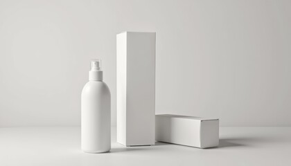 Aufkleber - Isolated spray bottle with box on light surface emphasizing design