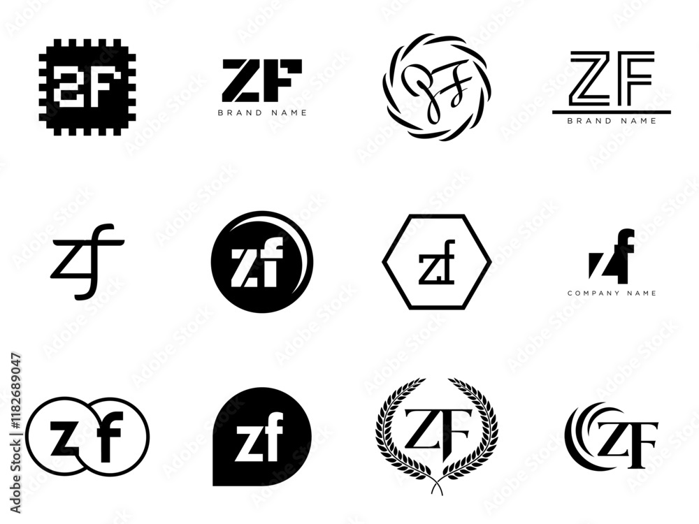 ZF logo company template. Letter z and f logotype. Set different ...