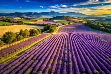 Wall Mural - Aerial View of Lavender Fields, Plateau de Valensole, France: Stunning Summer Landscape