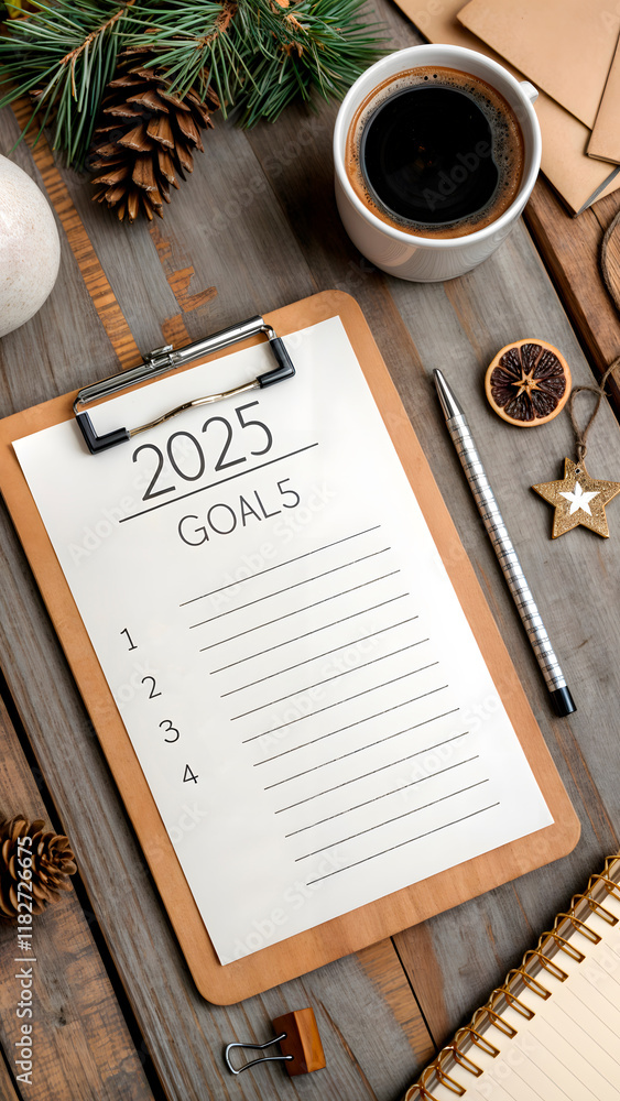 New year resolutions 2025 on desk. 2025 resolutions list with notebook ...
