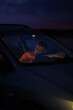 © Dmitry Homich/Stocksy - A man with a pensive expression sits in his car at night.