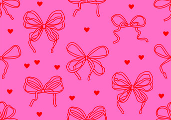 Wall Mural - seamless pattern with bows and heats. trendy romantic curly decorative vector pattern with bow, hear