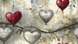 © ModNOy - Romantic Watercolor Hearts Hanging from Branches Vintage Style Ornate Design Love Theme