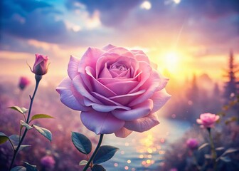 Wall Mural - Double Exposure: Dreamlike Pink Roses and Soft Light, Romantic Floral Photography