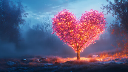 Wall Mural - heart shaped enchanting tree