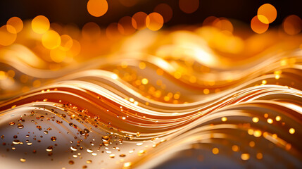 Poster - Captivating golden waves with shimmering droplets create a mesmerizing visual effect in warm tones