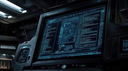 Wall Mural - A close-up of a computer monitor displaying software code, with plenty of room for copy around the screen.