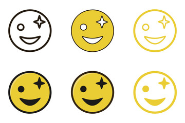 Wall Mural - playful winking emoji icons with various designs, featuring stars, heart eyes, and vibrant colors, p